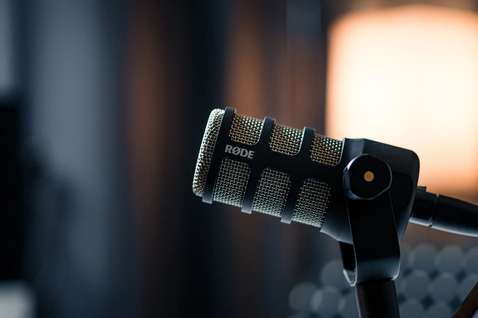Close-up of a studio broadcast microphone