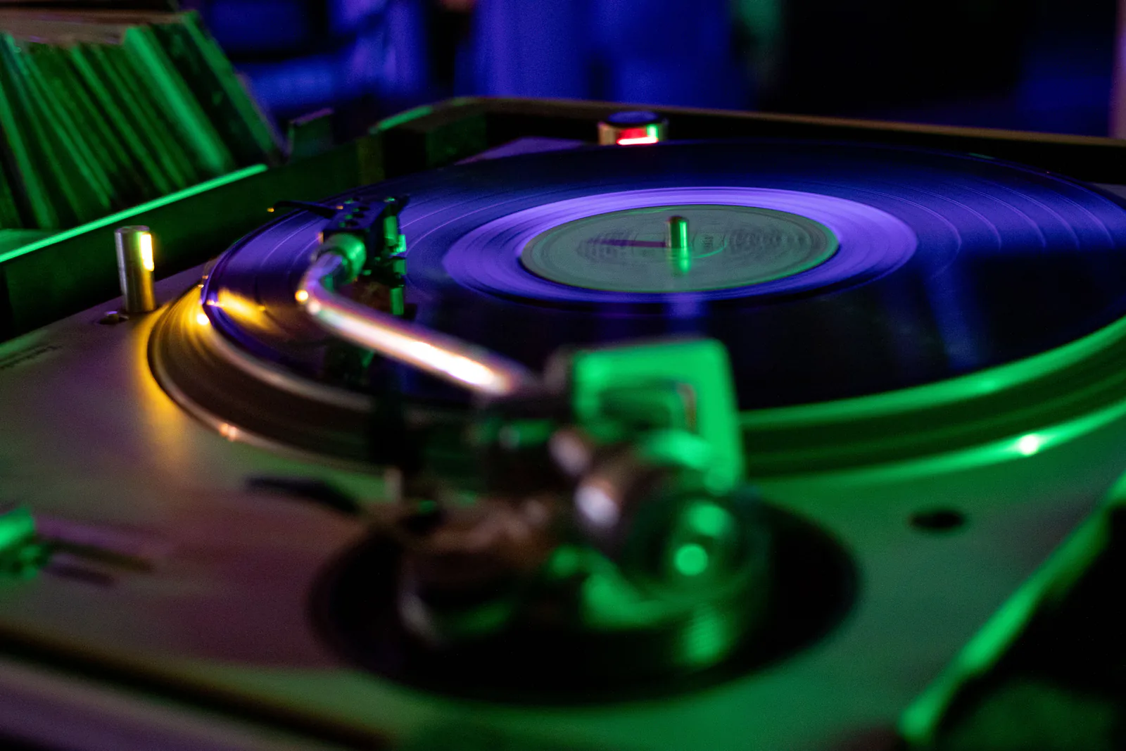 A vivid record spinning on the platter